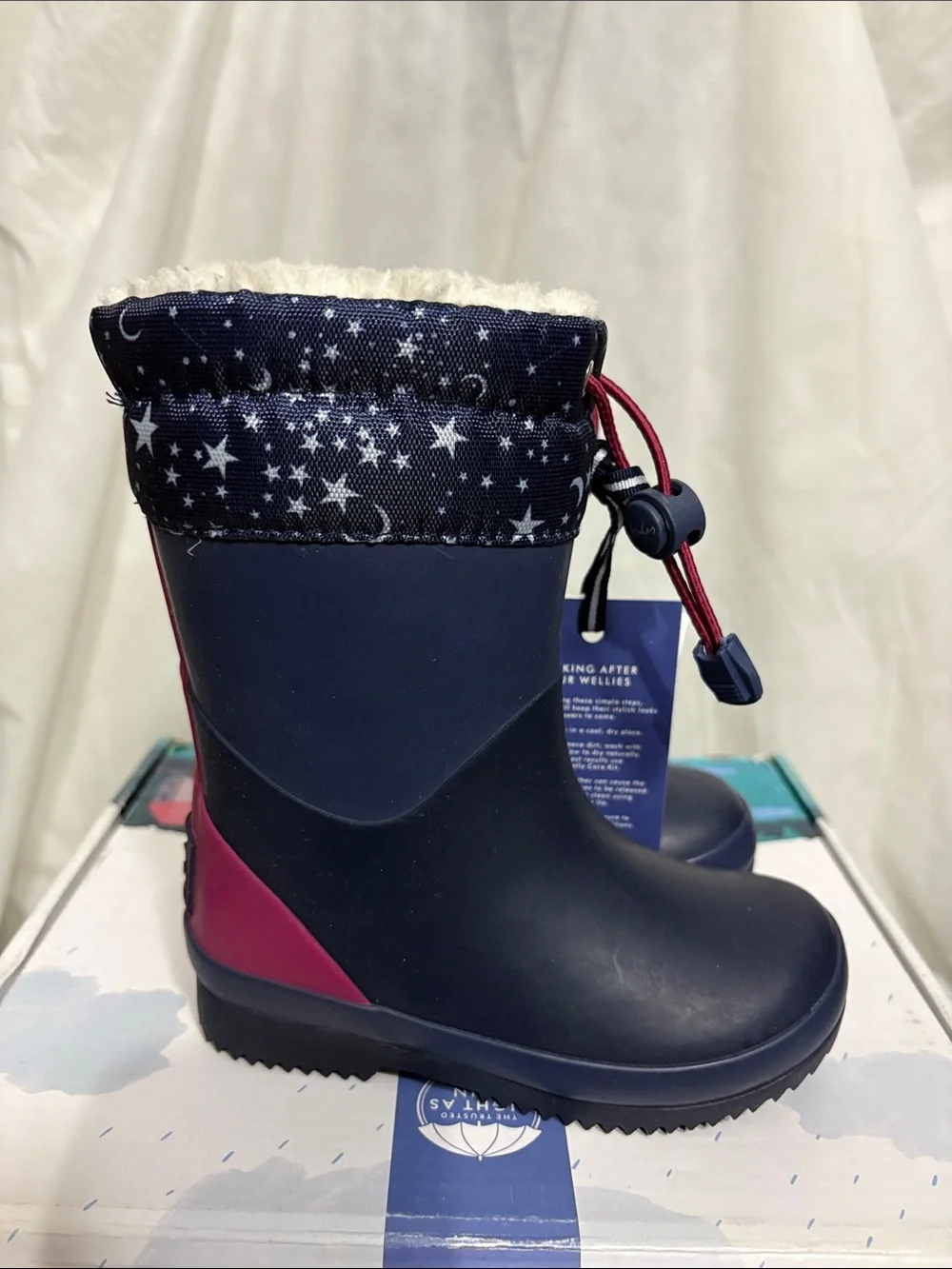 Joules Kids Navy Rain Boots with Fleece Liner size US 9 c NWT